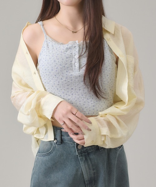 apres jour mignon（アプレジュールミニョン）の「シアー楊柳ブラウス（シャツ/ブラウス・レディース・ブルー/オフホワイト/ピンク/イエロー・LARGE/フリー）」の3枚目の写真