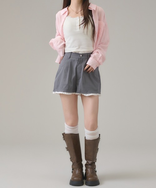 apres jour mignon（アプレジュールミニョン）の「シアー楊柳ブラウス（シャツ/ブラウス・レディース・ブルー/オフホワイト/ピンク/イエロー・LARGE/フリー）」の8枚目の写真