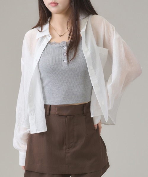 apres jour mignon（アプレジュールミニョン）の「シアー楊柳ブラウス（シャツ/ブラウス・レディース・ブルー/オフホワイト/ピンク/イエロー・LARGE/フリー）」の9枚目の写真