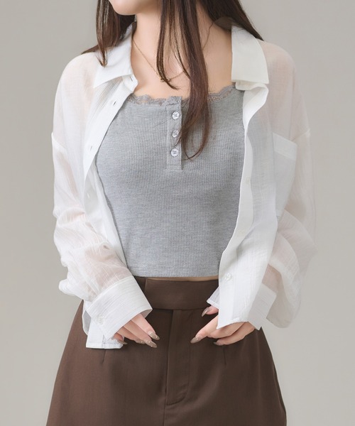 apres jour mignon（アプレジュールミニョン）の「シアー楊柳ブラウス（シャツ/ブラウス・レディース・ブルー/オフホワイト/ピンク/イエロー・LARGE/フリー）」の10枚目の写真