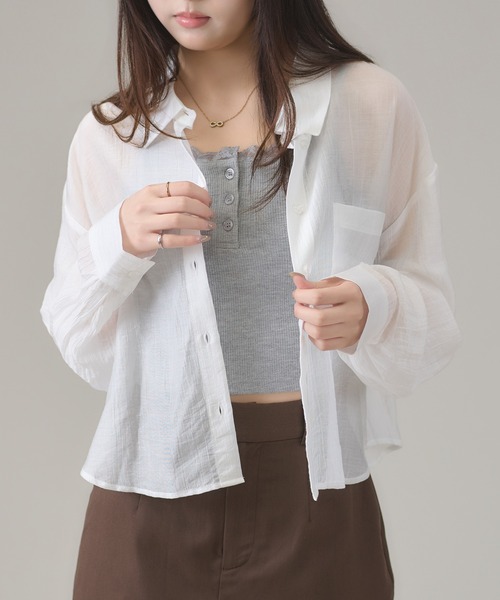 apres jour mignon（アプレジュールミニョン）の「シアー楊柳ブラウス（シャツ/ブラウス・レディース・ブルー/オフホワイト/ピンク/イエロー・LARGE/フリー）」の11枚目の写真