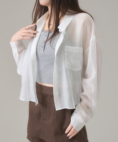 apres jour mignon（アプレジュールミニョン）の「シアー楊柳ブラウス（シャツ/ブラウス・レディース・ブルー/オフホワイト/ピンク/イエロー・LARGE/フリー）」の12枚目の写真