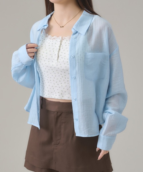 apres jour mignon（アプレジュールミニョン）の「シアー楊柳ブラウス（シャツ/ブラウス・レディース・ブルー/オフホワイト/ピンク/イエロー・LARGE/フリー）」の17枚目の写真