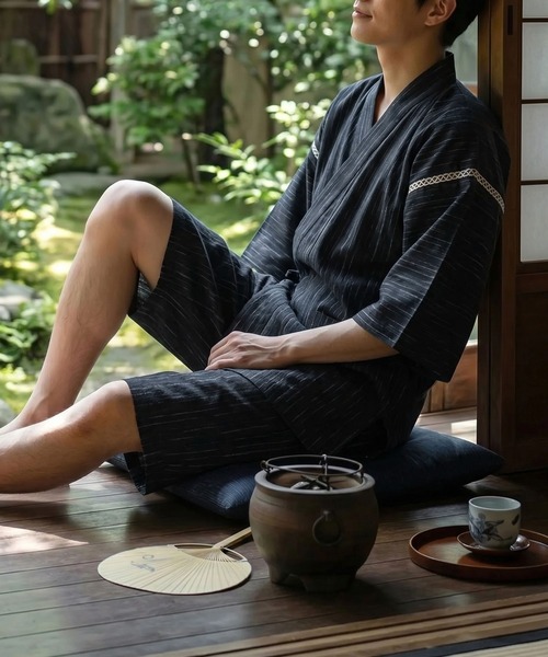 ANPAS（アンパス）の「Men’s JINBEI Set / 甚平 メンズ 羽織り 和装 浴衣 夏 ルームウェア ワンマイル 父の日 ギフト プレゼント 部屋着 セットアップ（水着/着物・浴衣）」