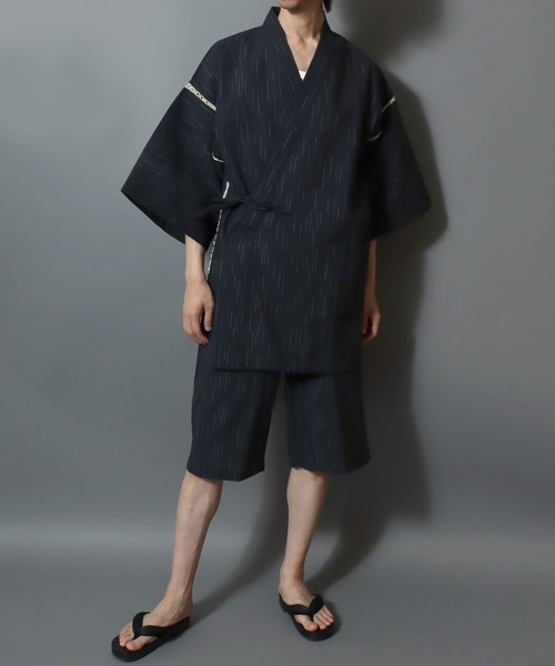 ANPAS（アンパス）の「Men’s JINBEI Set / 甚平 メンズ 羽織り 和装 浴衣 夏 ルームウェア ワンマイル 父の日 ギフト プレゼント 部屋着 セットアップ（浴衣・メンズ・ネイビー系1/ブラック系2/グレー系2/ブラック系1/ブラック系3/グレー系1・M/L/LL）」の11枚目の写真