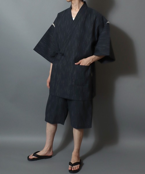 ANPAS（アンパス）の「Men’s JINBEI Set / 甚平 メンズ 羽織り 和装 浴衣 夏 ルームウェア ワンマイル 父の日 ギフト プレゼント 部屋着 セットアップ（浴衣・メンズ・ネイビー系1/ブラック系2/グレー系2/ブラック系1/ブラック系3/グレー系1・M/L/LL）」の12枚目の写真