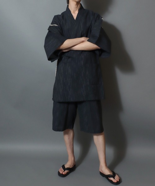 ANPAS（アンパス）の「Men’s JINBEI Set / 甚平 メンズ 羽織り 和装 浴衣 夏 ルームウェア ワンマイル 父の日 ギフト プレゼント 部屋着 セットアップ（浴衣・メンズ・ネイビー系1/ブラック系2/グレー系2/ブラック系1/ブラック系3/グレー系1・M/L/LL）」の13枚目の写真