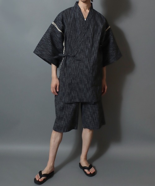ANPAS（アンパス）の「Men’s JINBEI Set / 甚平 メンズ 羽織り 和装 浴衣 夏 ルームウェア ワンマイル 父の日 ギフト プレゼント 部屋着 セットアップ（浴衣・メンズ・ネイビー系1/ブラック系2/グレー系2/ブラック系1/ブラック系3/グレー系1・M/L/LL）」の15枚目の写真