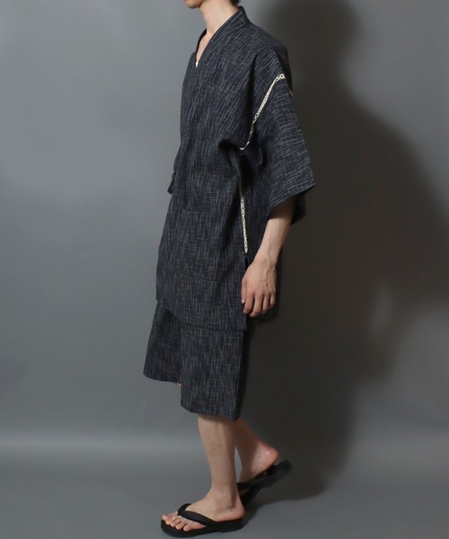 ANPAS（アンパス）の「Men’s JINBEI Set / 甚平 メンズ 羽織り 和装 浴衣 夏 ルームウェア ワンマイル 父の日 ギフト プレゼント 部屋着 セットアップ（浴衣・メンズ・ネイビー系1/ブラック系2/グレー系2/ブラック系1/ブラック系3/グレー系1・M/L/LL）」の16枚目の写真