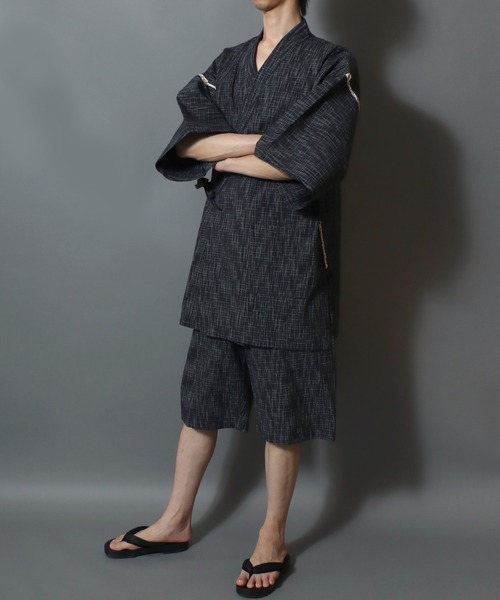ANPAS（アンパス）の「Men’s JINBEI Set / 甚平 メンズ 羽織り 和装 浴衣 夏 ルームウェア ワンマイル 父の日 ギフト プレゼント 部屋着 セットアップ（浴衣・メンズ・ネイビー系1/ブラック系2/グレー系2/ブラック系1/ブラック系3/グレー系1・M/L/LL）」の17枚目の写真