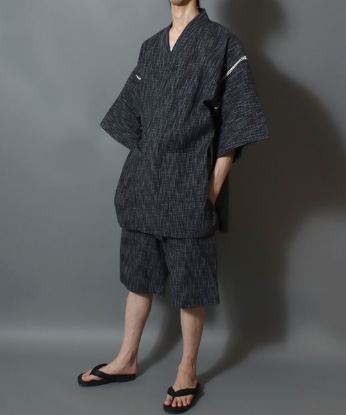 ANPAS（アンパス）の「Men’s JINBEI Set / 甚平 メンズ 羽織り 和装 浴衣 夏 ルームウェア ワンマイル 父の日 ギフト プレゼント 部屋着 セットアップ（浴衣・メンズ・ネイビー系1/ブラック系2/グレー系2/ブラック系1/ブラック系3/グレー系1・M/L/LL）」の18枚目の写真