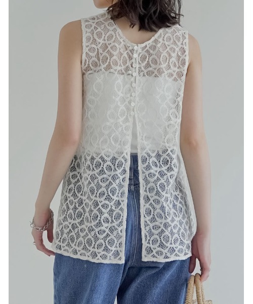 Re:EDIT（リエディ）の「[2026 SUMMER COLLECTION]前後2WAYコードラッセルレースノースリーブトップス（タンクトップ・レディース・ブラック/アイボリー・MEDIUM/LARGE）」の16枚目の写真