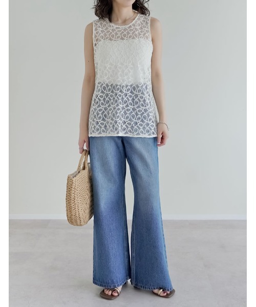Re:EDIT（リエディ）の「[2026 SUMMER COLLECTION]前後2WAYコードラッセルレースノースリーブトップス（タンクトップ・レディース・ブラック/アイボリー・MEDIUM/LARGE）」の14枚目の写真
