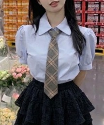 【2026春夏新作】【ネクタイセット】パフスリーブプレッピーショートシャツ