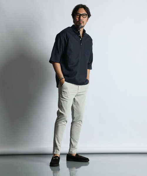 The DUFFER of ST.GEORGE(ザダファーオブセントジョージ)の「LINEN BLEND PULLOVER B.D SHIRT:綿麻素材 7分袖 プルオーバー ボタンダウンシャツ(シャツ/ブラウス・メンズ・ブルー/ネイビー/ホワイト・X-LARGE/LARGE/MEDIUM/SMALL)」の7枚目の写真