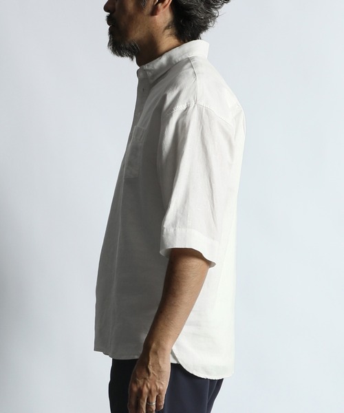 The DUFFER of ST.GEORGE(ザダファーオブセントジョージ)の「LINEN BLEND PULLOVER B.D SHIRT:綿麻素材 7分袖 プルオーバー ボタンダウンシャツ(シャツ/ブラウス・メンズ・ブルー/ネイビー/ホワイト・X-LARGE/LARGE/MEDIUM/SMALL)」の10枚目の写真