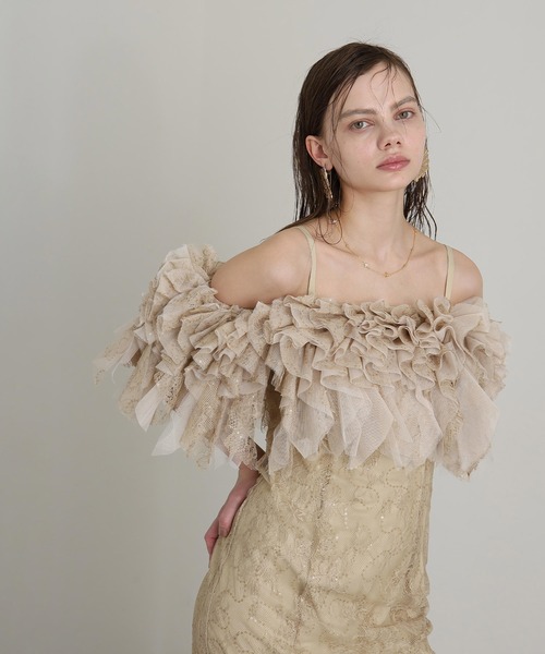 atlo(アトロ)の「ミモレ丈&ノースリーブ フォーマル グリッター オフショルダー Iライン セレモニー 結婚式二次会 パーティードレス オケージョンドレス お呼ばれ 同窓会成人式(ドレス・レディース・イエロー/チャコール/グレー・M)」の17枚目の写真