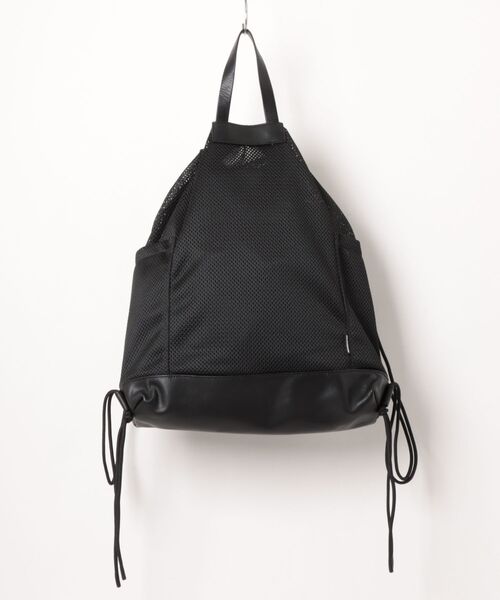 ADAM PATEK(アダムパテック)の「【ADAM PATEK】Leather trimmed mesh drawstring bag(バックパック/リュック・メンズ・ブラック・FREE)」の12枚目の写真