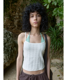 Crinkled Knit Tank Top Off-White