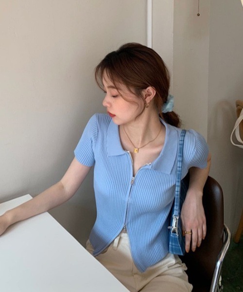 MELT(メルト)の「ハーフスリーブダブルジップポロニットカーディガン/トップス(Tシャツ/カットソー・レディース・ホワイト/ブラック/ブルー・FREE)」の19枚目の写真
