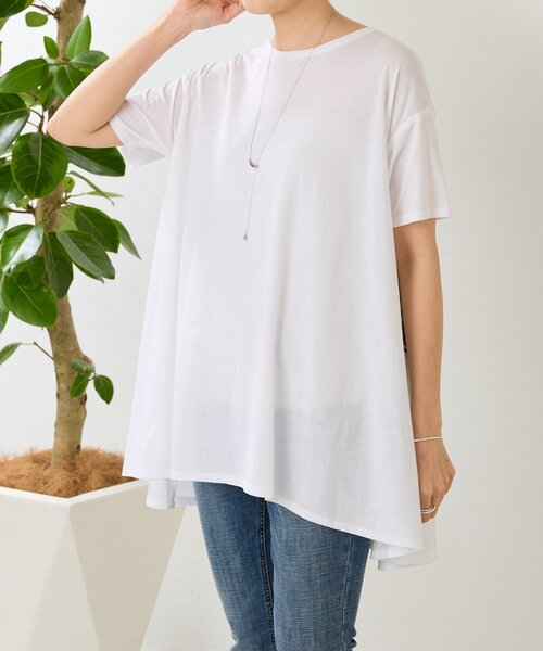 BEARDSLEY（ビアズリー）の「うしろPARKスカーフチュニック（Tシャツ/カットソー・レディース・ホワイト/ネイビー・FREE）」の8枚目の写真