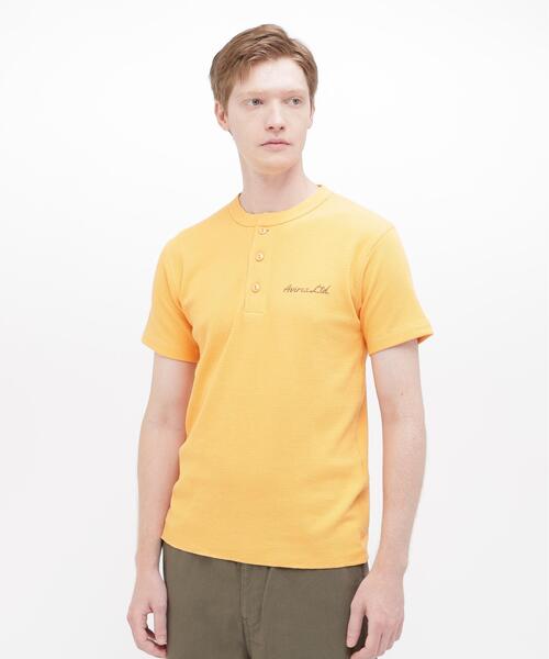 AVIREX(アヴィレックス)の「《WEB&DEPOT限定》HONEYCOMB WAFFLE HENLEY NECK T-SHIRT / ハニカム ワッフル ヘンリーネック 半袖Tシャツ / AVIREX / アヴィレックス(Tシャツ/カットソー・メンズ・チャコールグレー/オレンジ/ブラック/ホワイト系2・M/XL/2XL/L/S)」の4枚目の写真