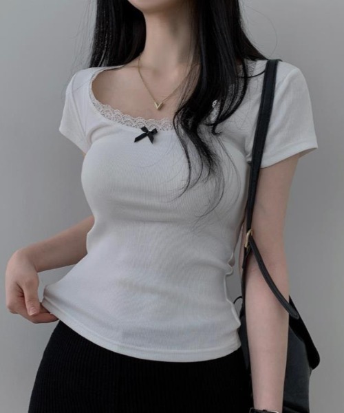 semplice(センプリチェ)の「Tシャツ【韓国ファッション】(Tシャツ/カットソー・レディース・ピンク/ブルー/ホワイト・F)」の2枚目の写真