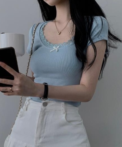 semplice(センプリチェ)の「Tシャツ【韓国ファッション】(Tシャツ/カットソー・レディース・ピンク/ブルー/ホワイト・F)」の17枚目の写真