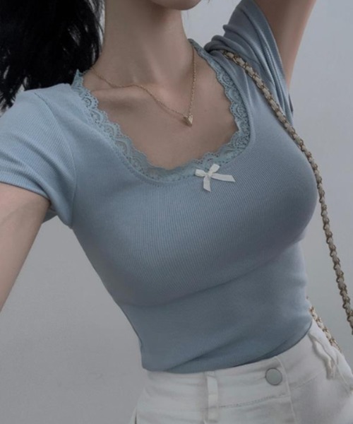 semplice(センプリチェ)の「Tシャツ【韓国ファッション】(Tシャツ/カットソー・レディース・ピンク/ブルー/ホワイト・F)」の15枚目の写真
