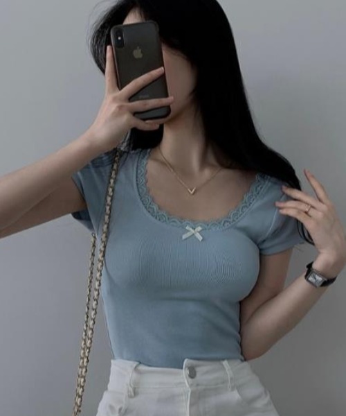 semplice(センプリチェ)の「Tシャツ【韓国ファッション】(Tシャツ/カットソー・レディース・ピンク/ブルー/ホワイト・F)」の14枚目の写真