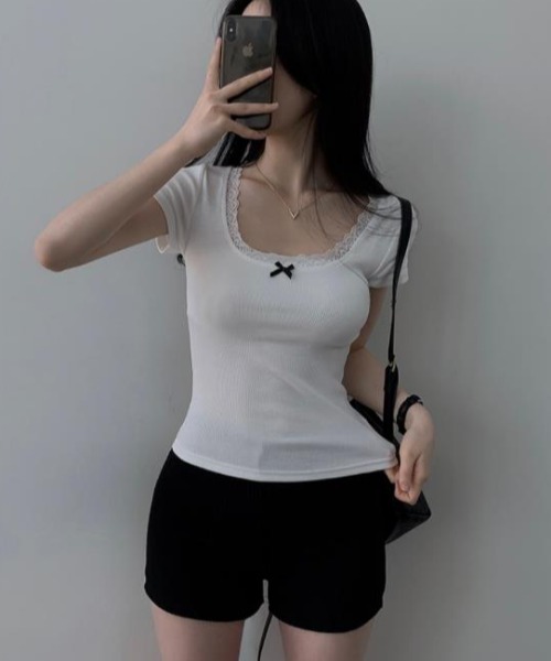 semplice(センプリチェ)の「Tシャツ【韓国ファッション】(Tシャツ/カットソー・レディース・ピンク/ブルー/ホワイト・F)」の13枚目の写真