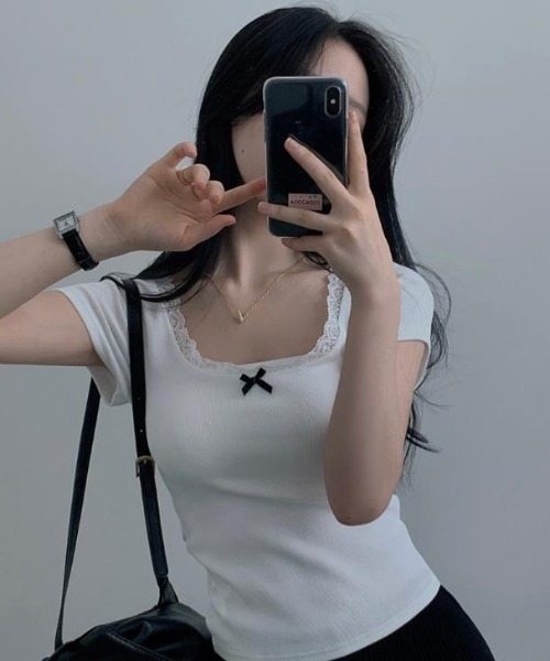 semplice(センプリチェ)の「Tシャツ【韓国ファッション】(Tシャツ/カットソー・レディース・ピンク/ブルー/ホワイト・F)」の10枚目の写真