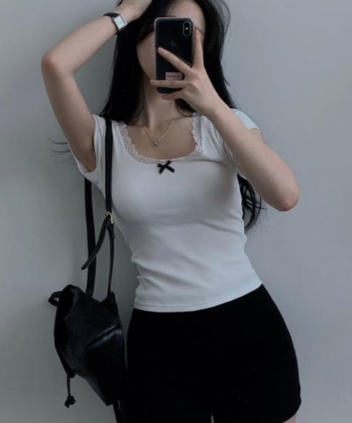 semplice(センプリチェ)の「Tシャツ【韓国ファッション】(Tシャツ/カットソー・レディース・ピンク/ブルー/ホワイト・F)」の9枚目の写真