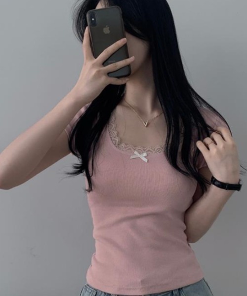 semplice(センプリチェ)の「Tシャツ【韓国ファッション】(Tシャツ/カットソー・レディース・ピンク/ブルー/ホワイト・F)」の8枚目の写真