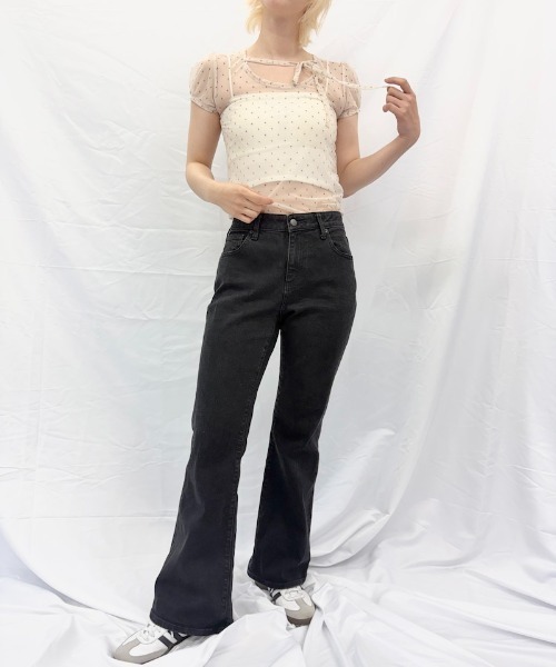 Alite cloth(アリーテクロス)の「パフスリーブシアー半袖トップス(シャツ/ブラウス・レディース・ブルー/ブラック/アイボリー・FREE)」の7枚目の写真
