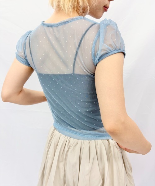 Alite cloth(アリーテクロス)の「パフスリーブシアー半袖トップス(シャツ/ブラウス・レディース・ブルー/ブラック/アイボリー・FREE)」の8枚目の写真