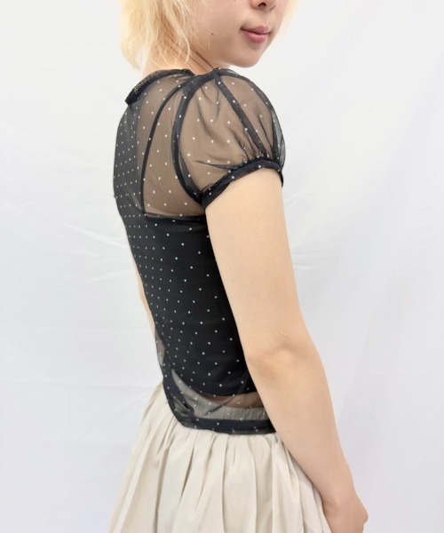 Alite cloth(アリーテクロス)の「パフスリーブシアー半袖トップス(シャツ/ブラウス・レディース・ブルー/ブラック/アイボリー・FREE)」の9枚目の写真