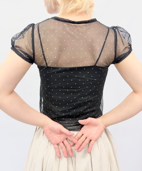 Alite cloth(アリーテクロス)の「パフスリーブシアー半袖トップス(シャツ/ブラウス・レディース・ブルー/ブラック/アイボリー・FREE)」の10枚目の写真