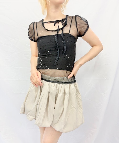 Alite cloth(アリーテクロス)の「パフスリーブシアー半袖トップス(シャツ/ブラウス・レディース・ブルー/ブラック/アイボリー・FREE)」の11枚目の写真