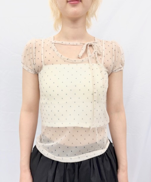 Alite cloth(アリーテクロス)の「パフスリーブシアー半袖トップス(シャツ/ブラウス・レディース・ブルー/ブラック/アイボリー・FREE)」の12枚目の写真