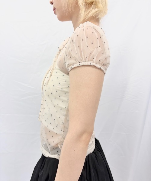 Alite cloth(アリーテクロス)の「パフスリーブシアー半袖トップス(シャツ/ブラウス・レディース・ブルー/ブラック/アイボリー・FREE)」の13枚目の写真