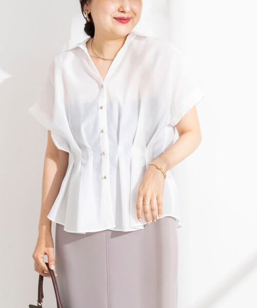 NOLLEY’S Sophi(ノーリーズソフィ)の「ウォッシャブルウエストタックスキッパー(シャツ/ブラウス・レディース・サックスブルー/ダークブラウン/オフホワイト/ブルー系その他6・38)」の6枚目の写真