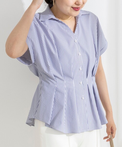NOLLEY’S Sophi(ノーリーズソフィ)の「ウォッシャブルウエストタックスキッパー(シャツ/ブラウス・レディース・サックスブルー/ダークブラウン/オフホワイト/ブルー系その他6・38)」の5枚目の写真