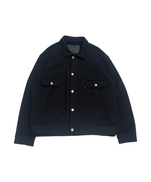Russell Athletic(ラッセルアスレティック)の「RUSSELL ATHLETIC / ラッセルアスレティック × BerBerJin / ベルベルジン Pro Cotton & Loopback Terry Sweat Trucker Jacket プロ コットン&ループバック テリー スウェット トラッカー ジャケット ライトアウター メンズ レディース 2026年 秋 秋服(ブルゾン・メンズ・ブラック/グレー/ネイビー・L/XL/M)」の1枚目の写真