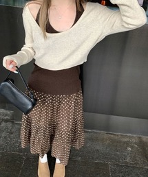 ドット柄ティアードロングスカート
