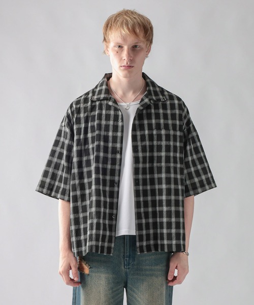 ajouter flow(アジューテフロー)の「【ajouter flow】Seersucker check shirt(シャツ/ブラウス・メンズ・ライトブルー/ブラック・LARGE/MEDIUM)」の7枚目の写真