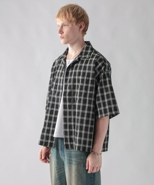 ajouter flow(アジューテフロー)の「【ajouter flow】Seersucker check shirt(シャツ/ブラウス・メンズ・ライトブルー/ブラック・LARGE/MEDIUM)」の10枚目の写真