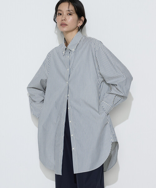 COMME CA Wardrobe（コムサワードローブ）の「〔 +サイズ 〕 タイプライター ストライプシャツ（シャツ/ブラウス・レディース・ブルー/グリーン・13号）」の2枚目の写真