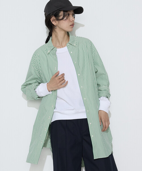 COMME CA Wardrobe（コムサワードローブ）の「〔 +サイズ 〕 タイプライター ストライプシャツ（シャツ/ブラウス・レディース・ブルー/グリーン・13号）」の4枚目の写真
