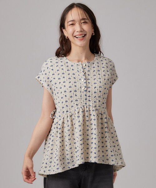 SHOO・LA・RUE(シューラルー)の「【S-LL/洗濯機可】サイドリボン付き ポコポコペプラムトップス(Tシャツ/カットソー・レディース・ダークグレー/サックスブルー/アイボリー系・04/03/02/01)」の17枚目の写真